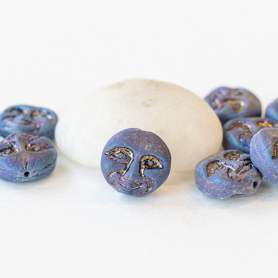 13mm Full Moon Coin Beads - Matte Blue Iris - 15 beads