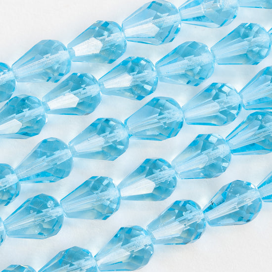 10x13mm Faceted Teardrops - Sky Blue  - 9 Beads