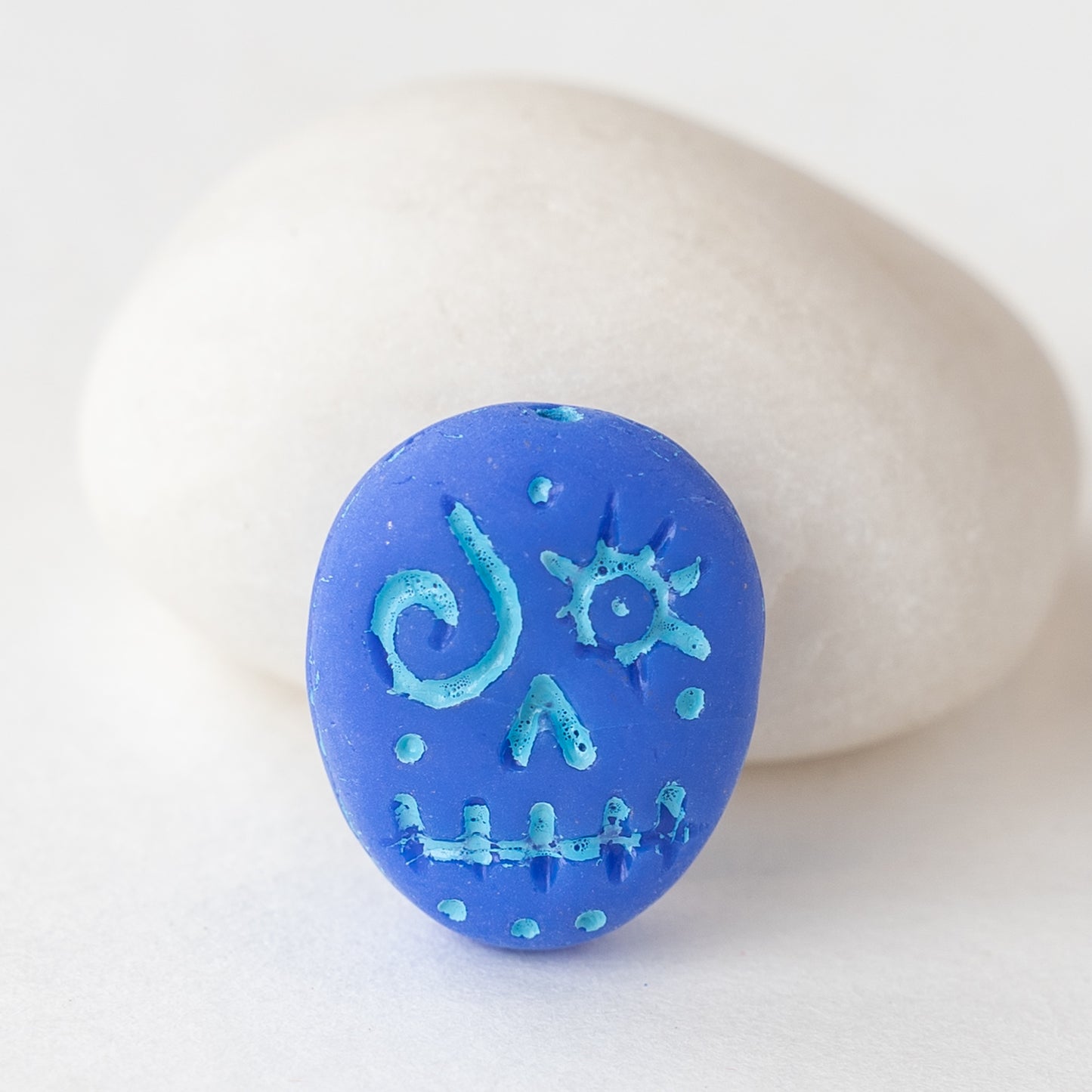 Funny Face Beads - Blue on Blue - 6 Beads