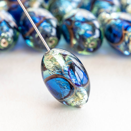 10x15mm Handmade Oval Lampwork Foil Beads - Cobalt Blue - 2,4 or 8