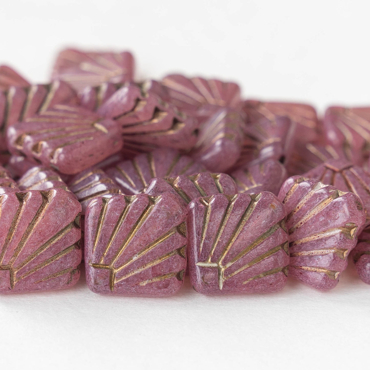 14mm Diafan Beads - Pink Mauve with Gold Wash  - 8 beads