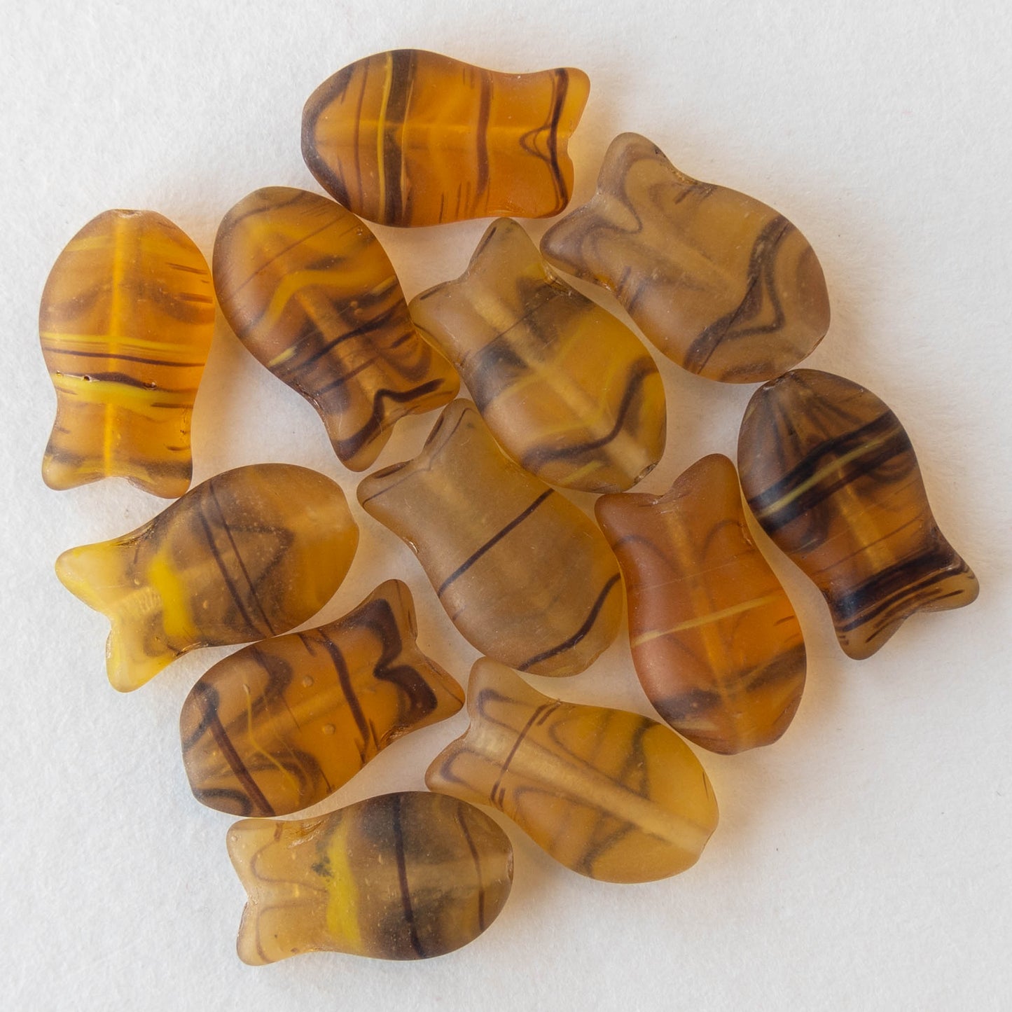 Glass Fish Beads - Brown Matte Striped - 12