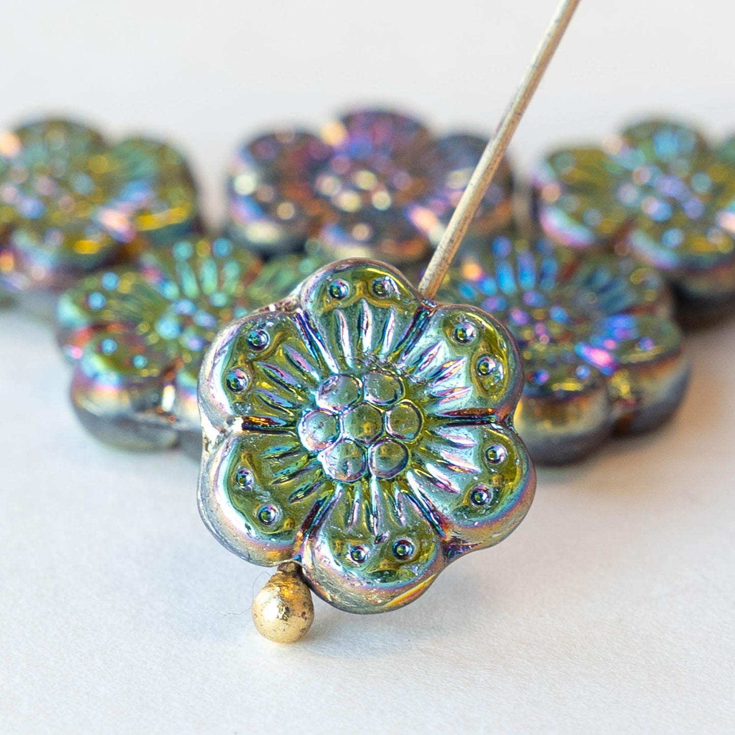 14mm Anemone Flower Beads -  Metallic Iris - 10 Beads