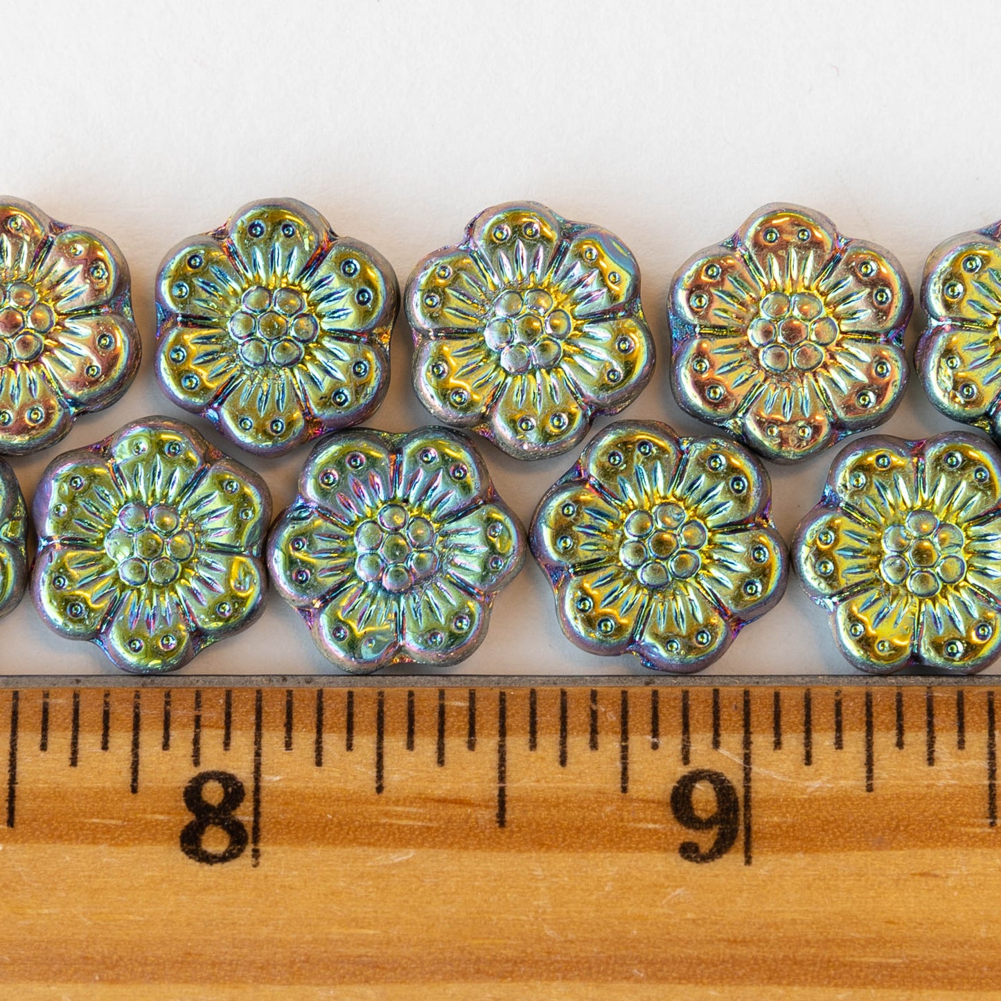 14mm Anemone Flower Beads -  Metallic Iris - 10 Beads