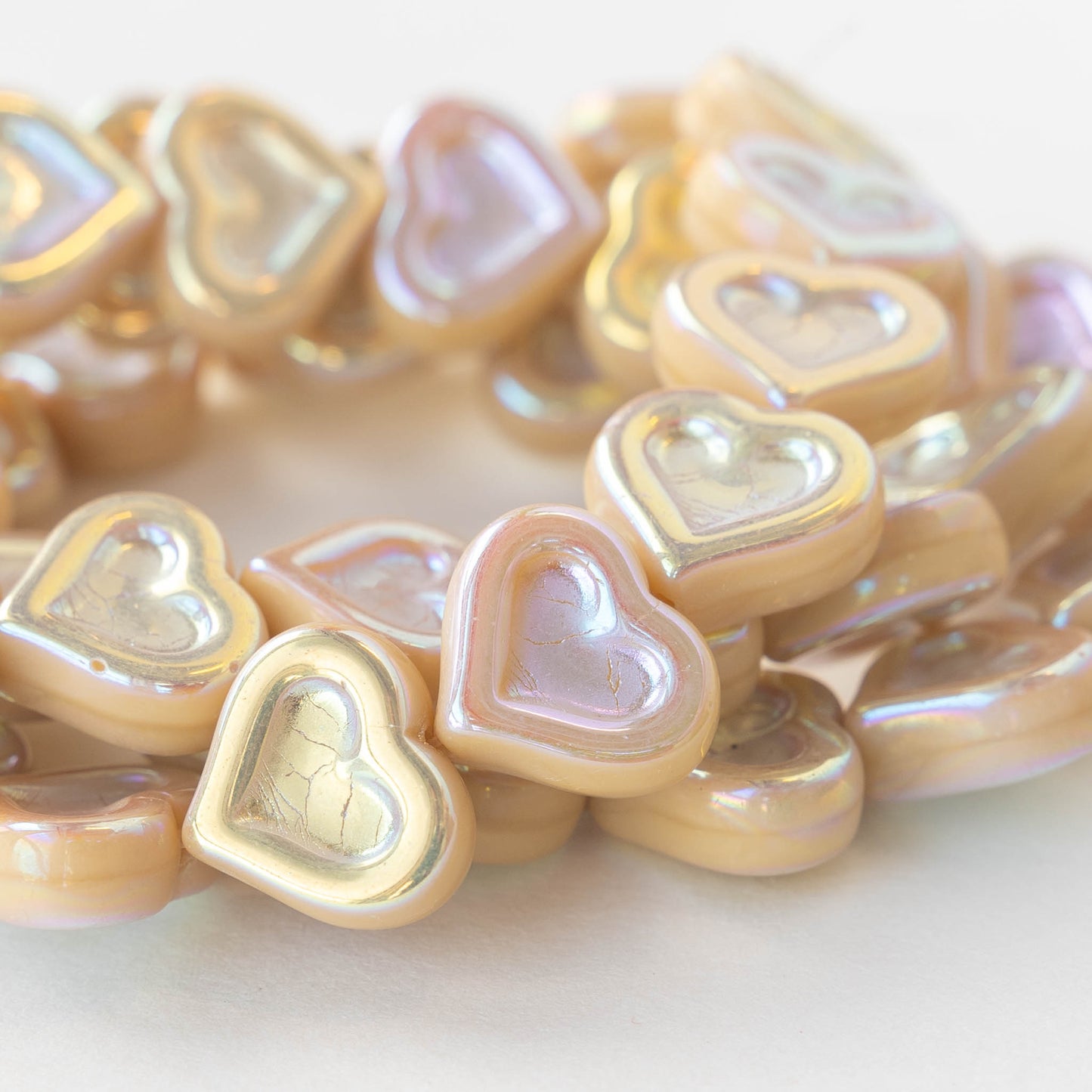 Load image into Gallery viewer, 14mm Glass Heart Beads - Ivory Luster - 10 hearts
