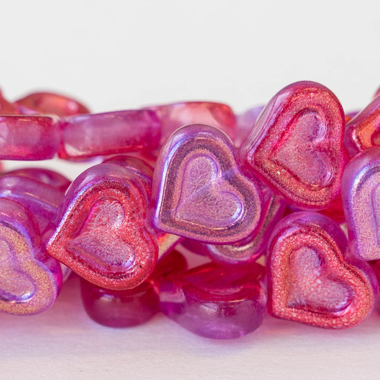 14mm Heart Beads - Pink and Lavender - 10 hearts