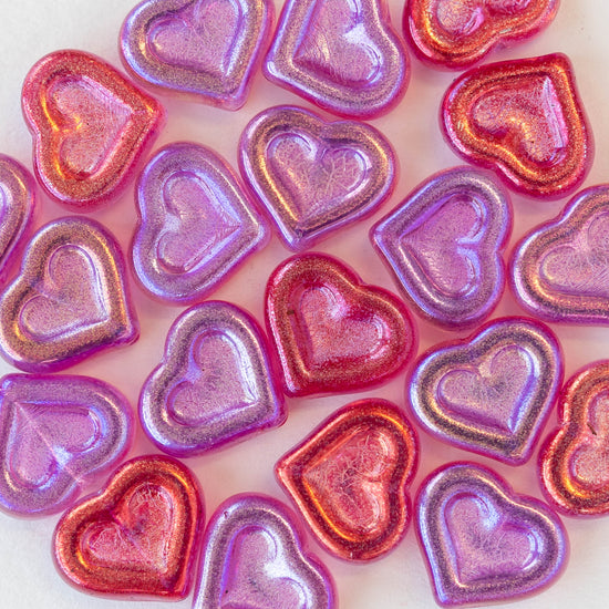 14mm Heart Beads - Pink and Lavender - 10 hearts