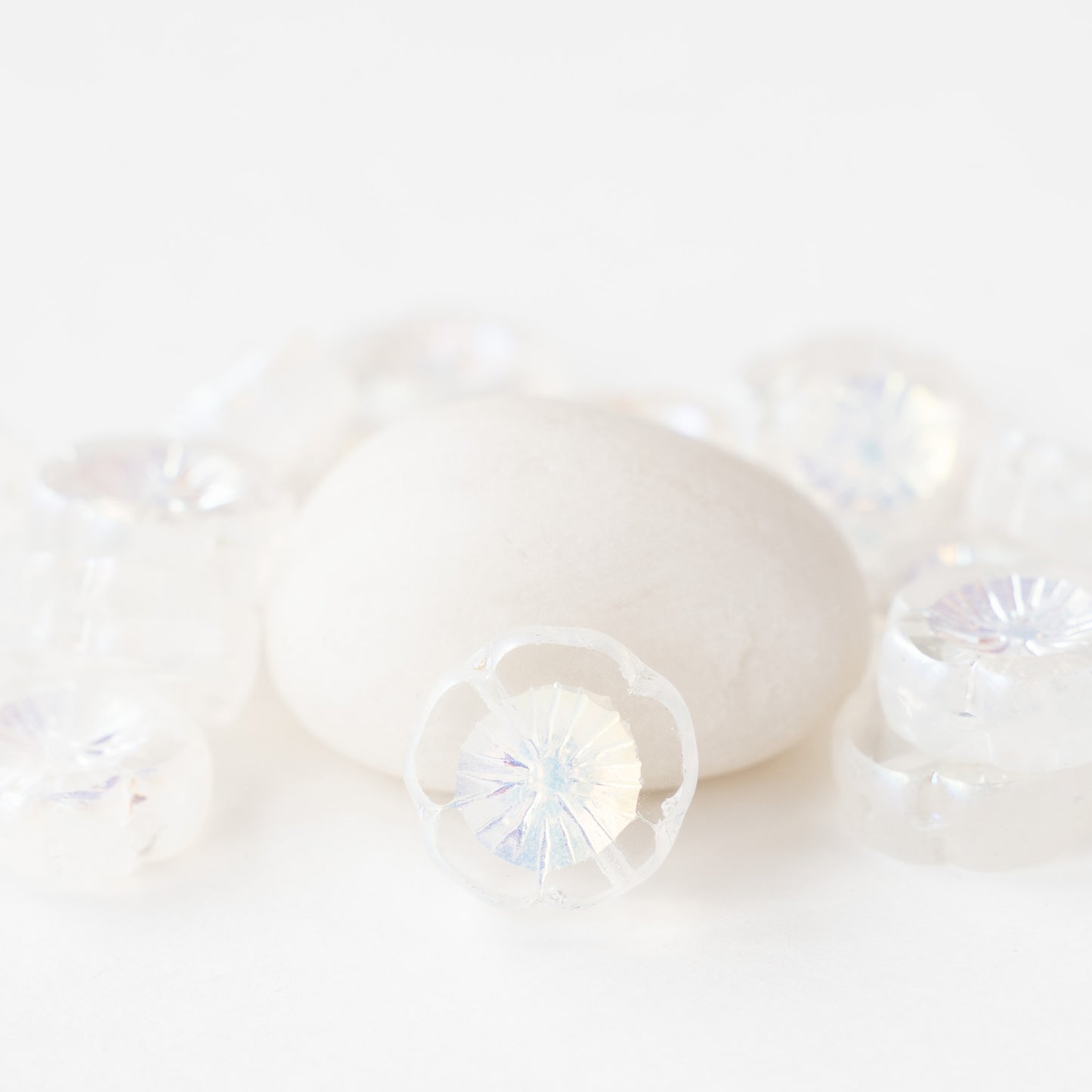 14mm Hibiscus Flower Beads - Crystal AB - 10 Beads