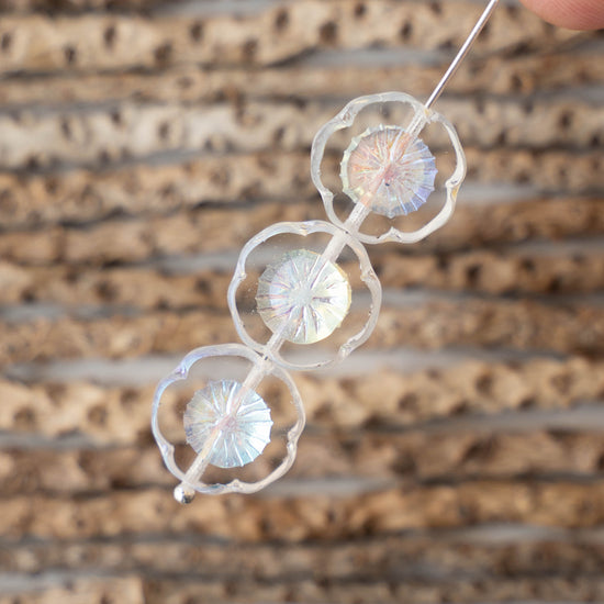14mm Hibiscus Flower Beads - Crystal AB - 10 Beads
