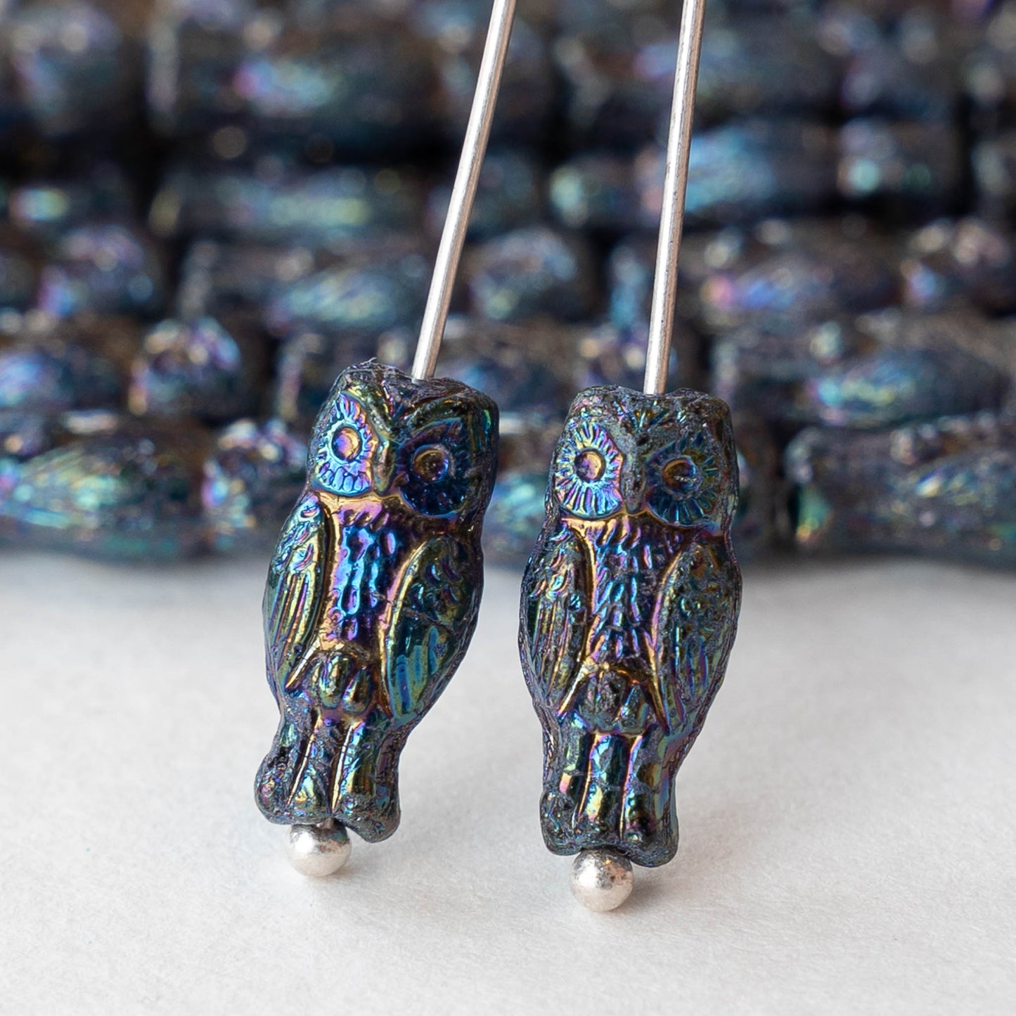 Glass Owl Beads!!! - Dark Blue Iris - 10 beads