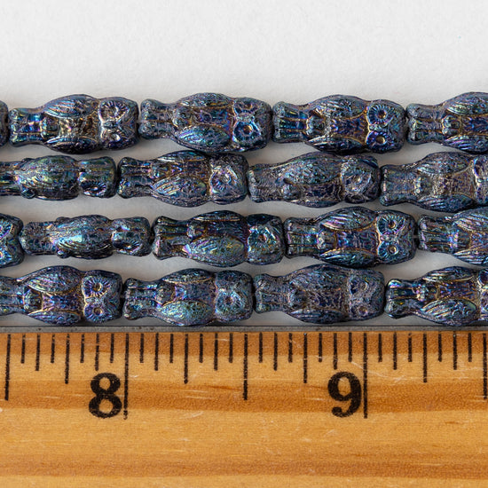 Glass Owl Beads!!! - Dark Blue Iris - 10 beads