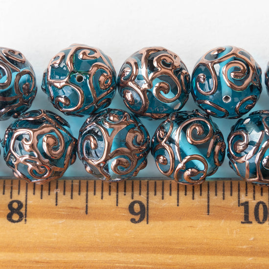 14mm Round Lampwork Beads - Aquamarine - 2, 4 or 8