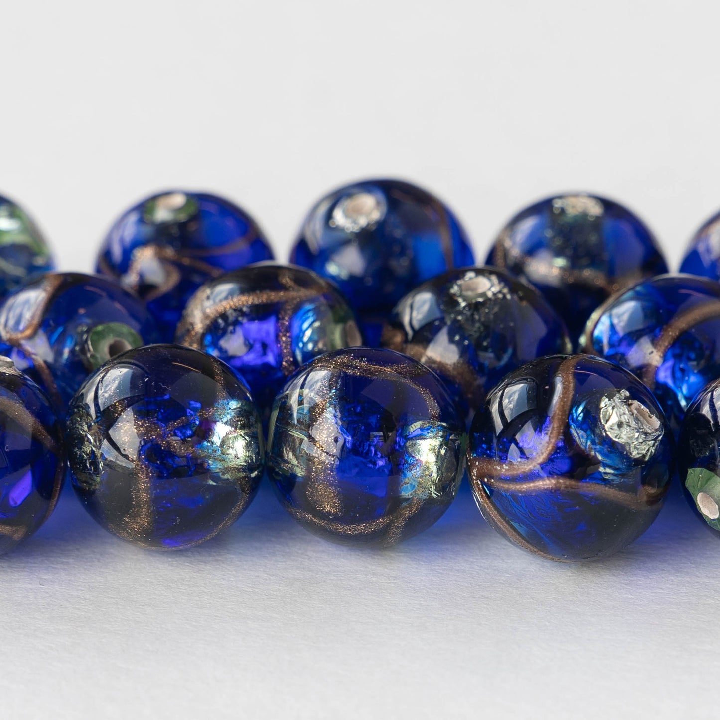 Load image into Gallery viewer, 14mm Handmade Lampwork Foil Beads - Cobalt Blue - 2, 4 or 8
