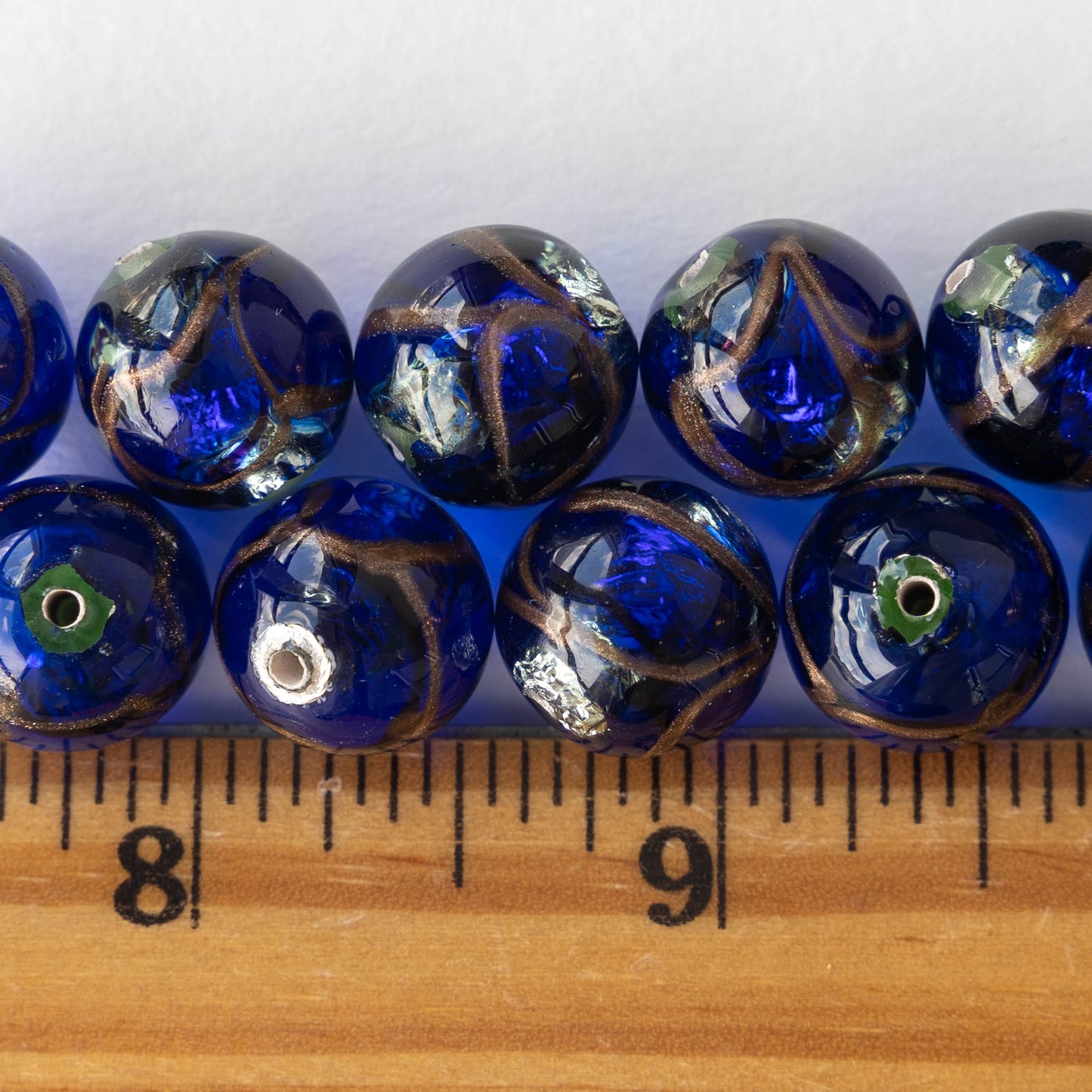 Load image into Gallery viewer, 14mm Handmade Lampwork Foil Beads - Cobalt Blue - 2, 4 or 8

