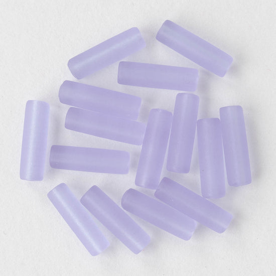 4x14mm Frosted Glass Tube Beads - Transparent Lavender