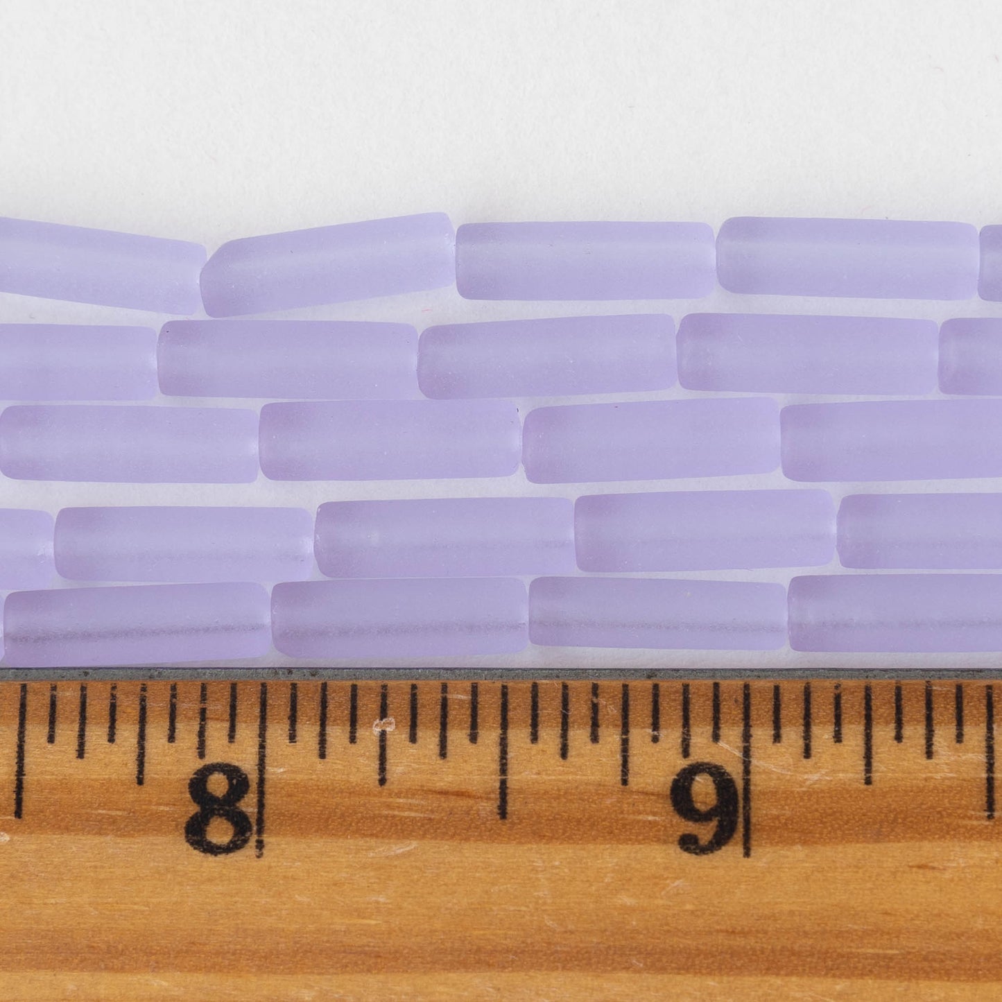 4x14mm Frosted Glass Tube Beads - Transparent Lavender