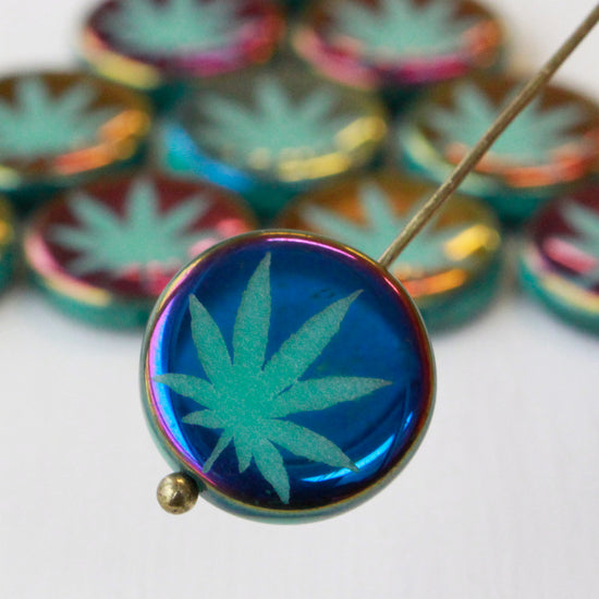 14mm Cannabis Leaf Beads - Seafoam Purple - 8 beads