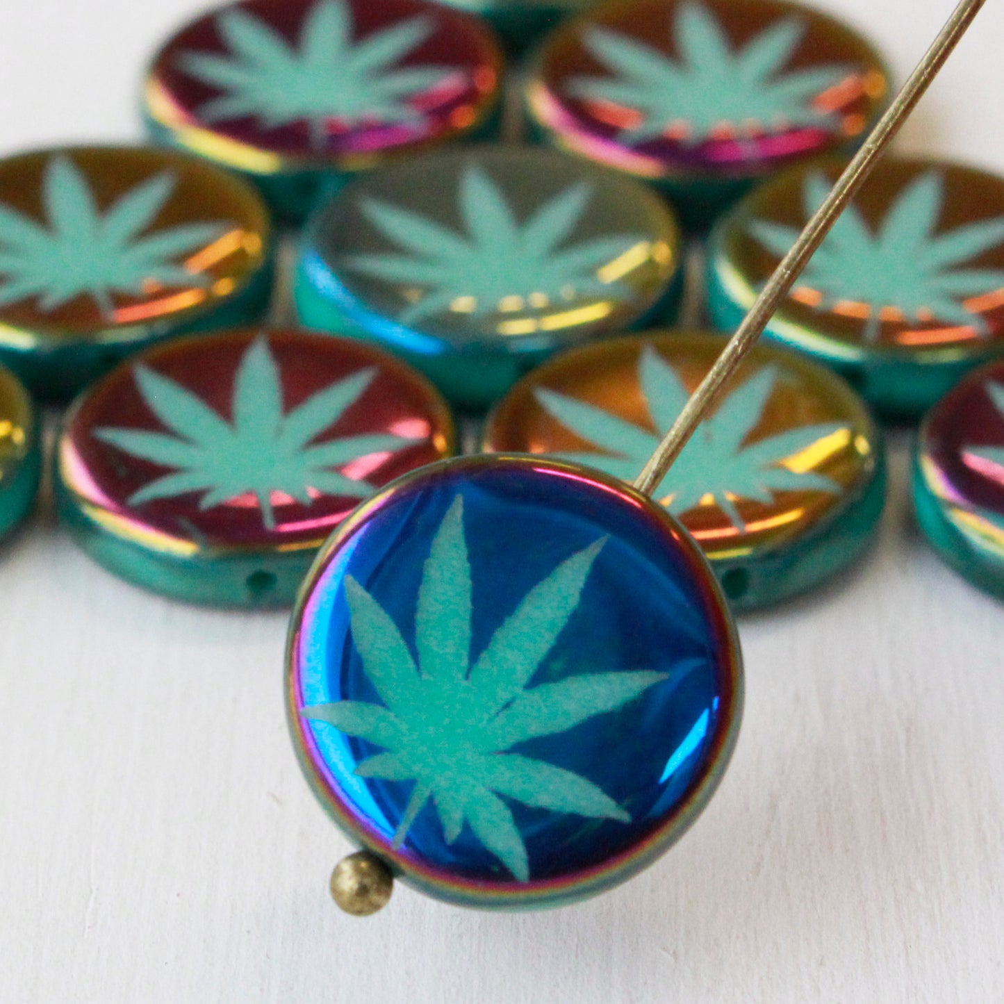 14mm Cannabis Leaf Beads - Seafoam Purple - 8 beads
