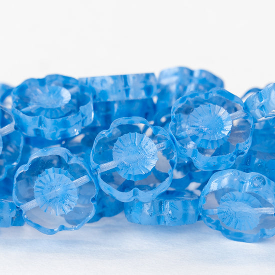 Load image into Gallery viewer, 14mm Flower Beads - Crystal with Blue Wash - 10 Beads
