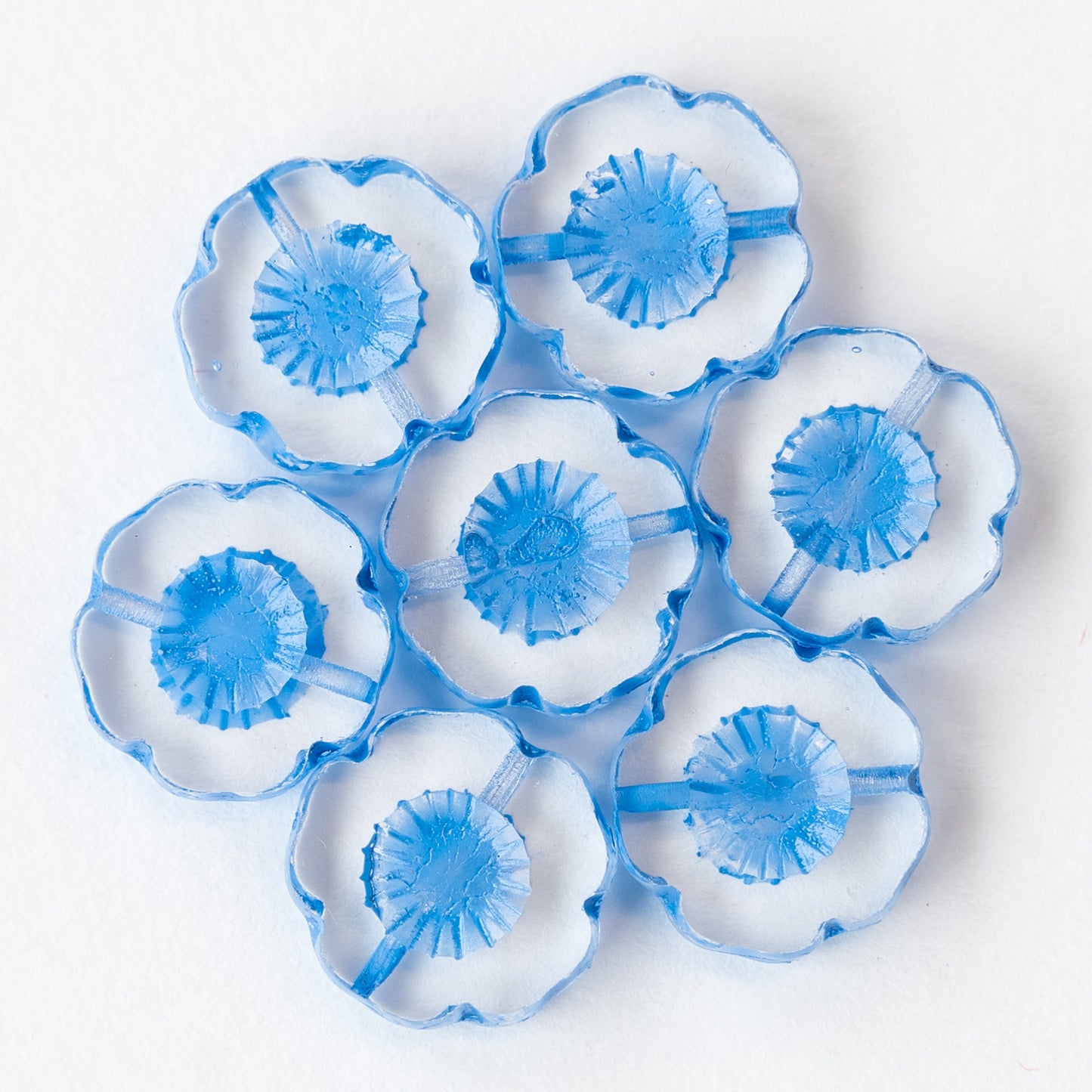 Load image into Gallery viewer, 14mm Flower Beads - Crystal with Blue Wash - 10 Beads
