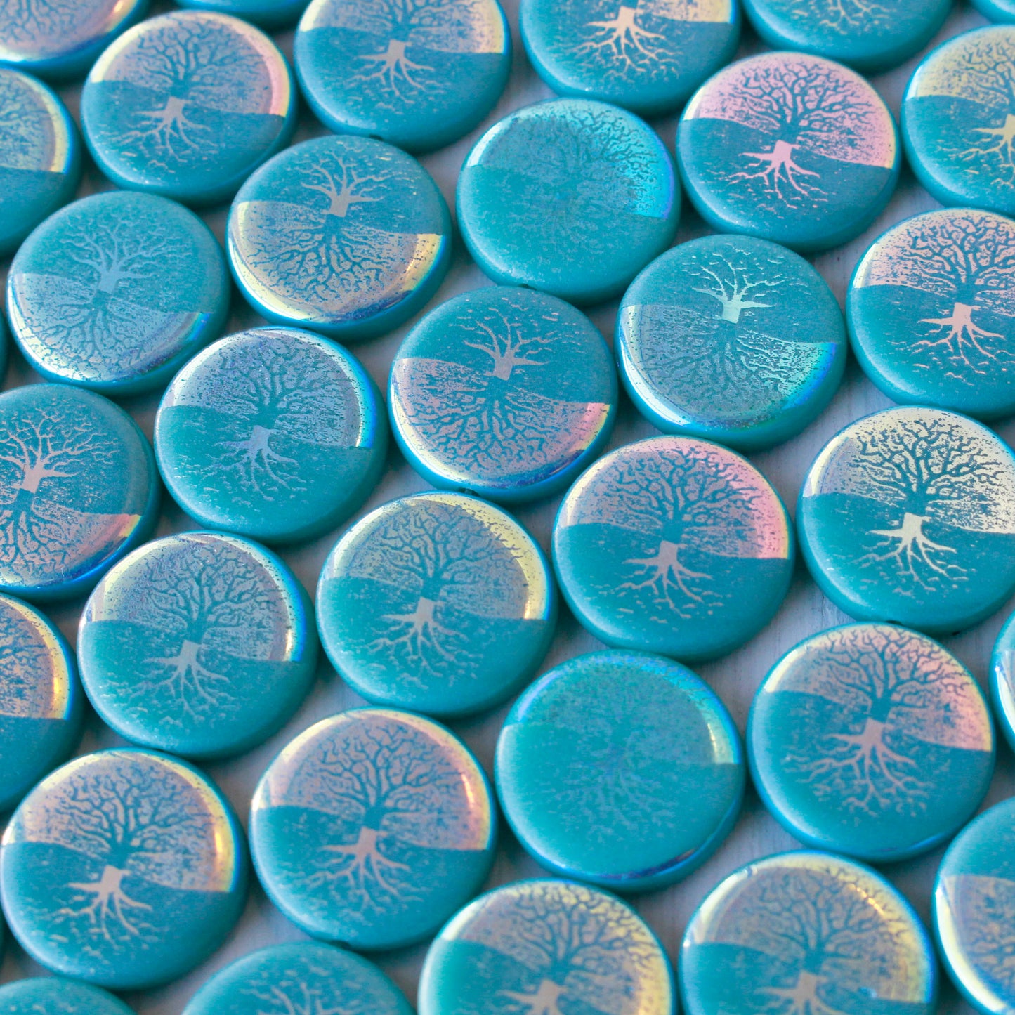 14mm Trees and Roots Beads - Seafoam- 8 beads
