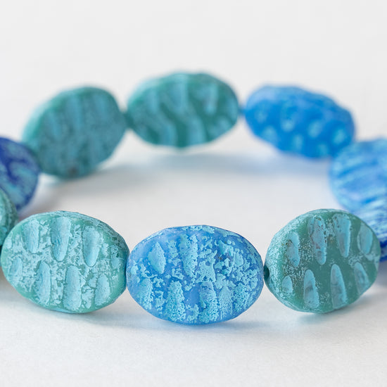 14x18mm Glass Oval Beads - Blue Seafoam Mix - 10 beads