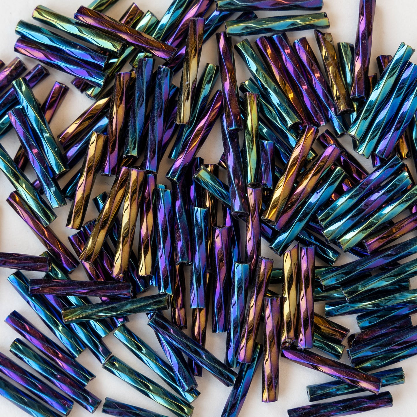 15mm Twisted Bugle Beads - Blue Iris - 200 Beads