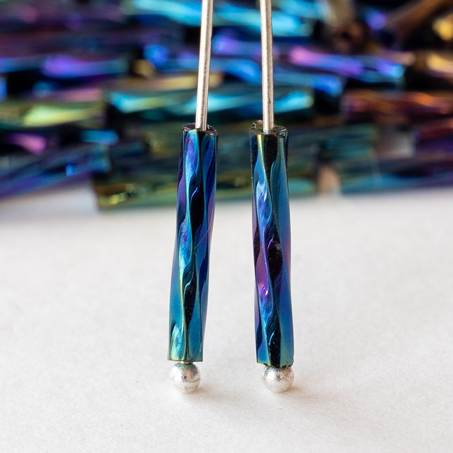 15mm Twisted Bugle Beads - Blue Iris - 200 Beads