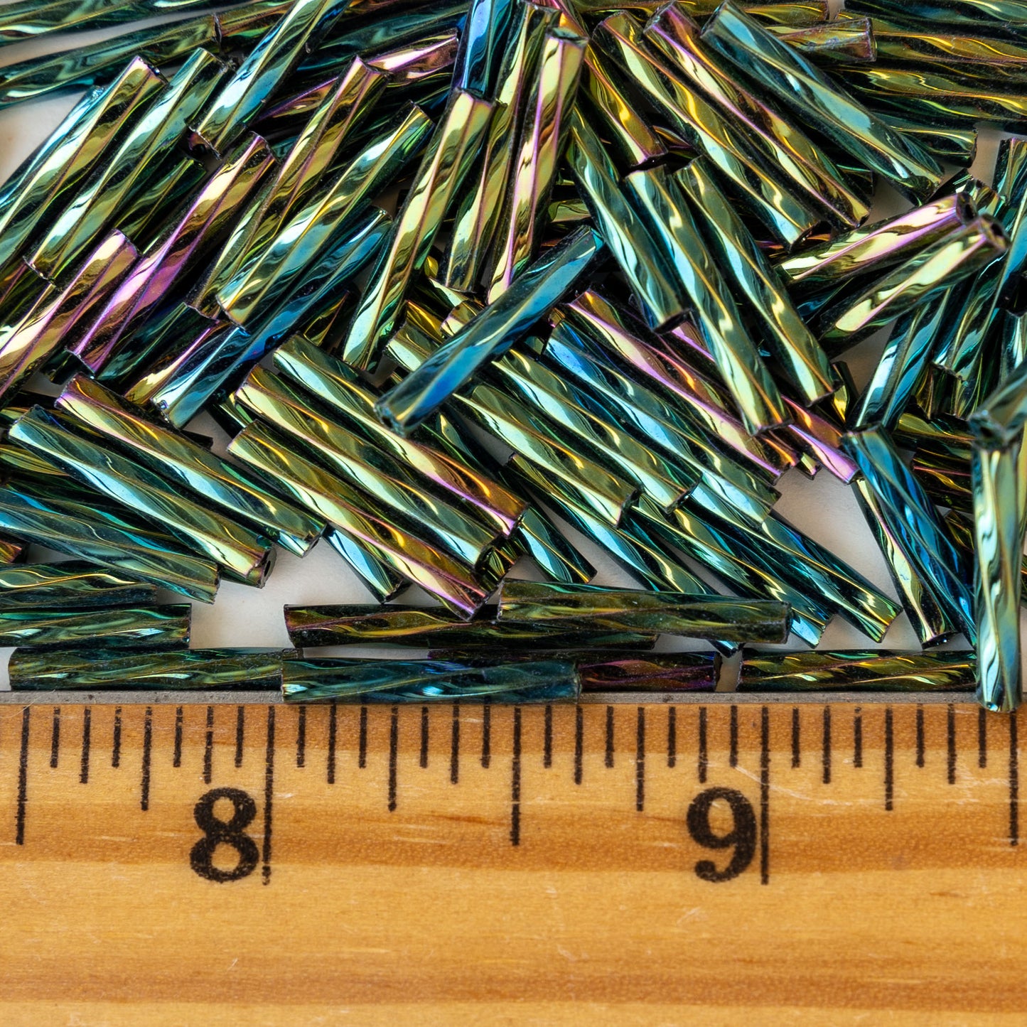 15mm Twisted Bugle Beads - Green Iris - 200 Beads