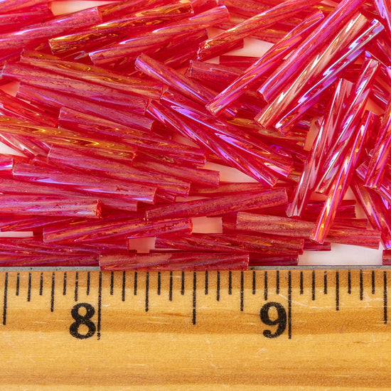 Load image into Gallery viewer, 15mm Twisted Bugle Beads - Magenta AB - 200 Beads
