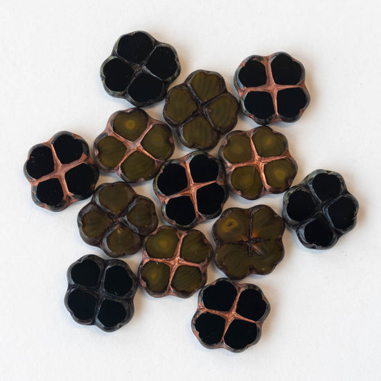 4 Leaf Clover Beads -  Brown and Black - 15 beads