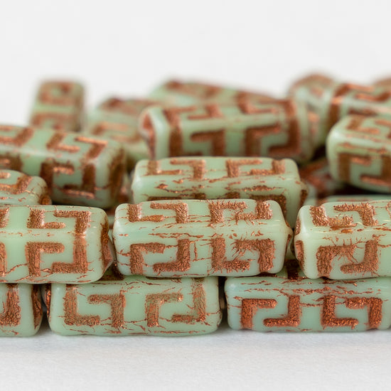 15mm Rectangle Celtic Block Beads - Turquoise with Copper Wash - 10 Beads