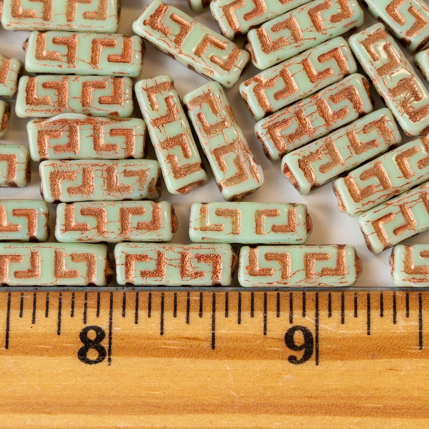 15mm Rectangle Celtic Block Beads - Turquoise with Copper Wash - 10 Beads