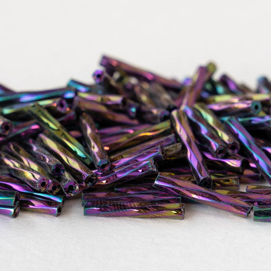 15mm Twisted Bugle Beads - Purple Iris - 200 Beads