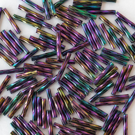 15mm Twisted Bugle Beads - Purple Iris - 200 Beads