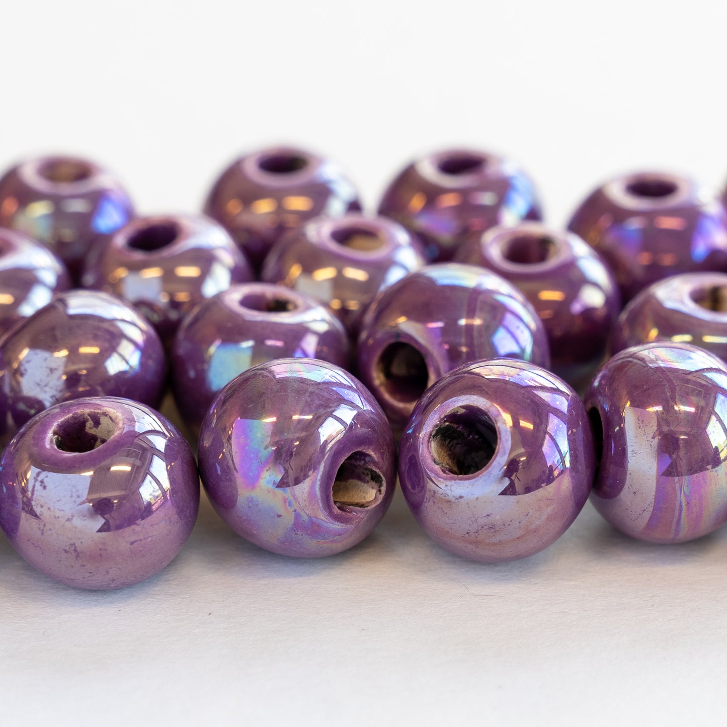 15mm Glazed Ceramic Round Beads - Purple Passion - 4 or 12