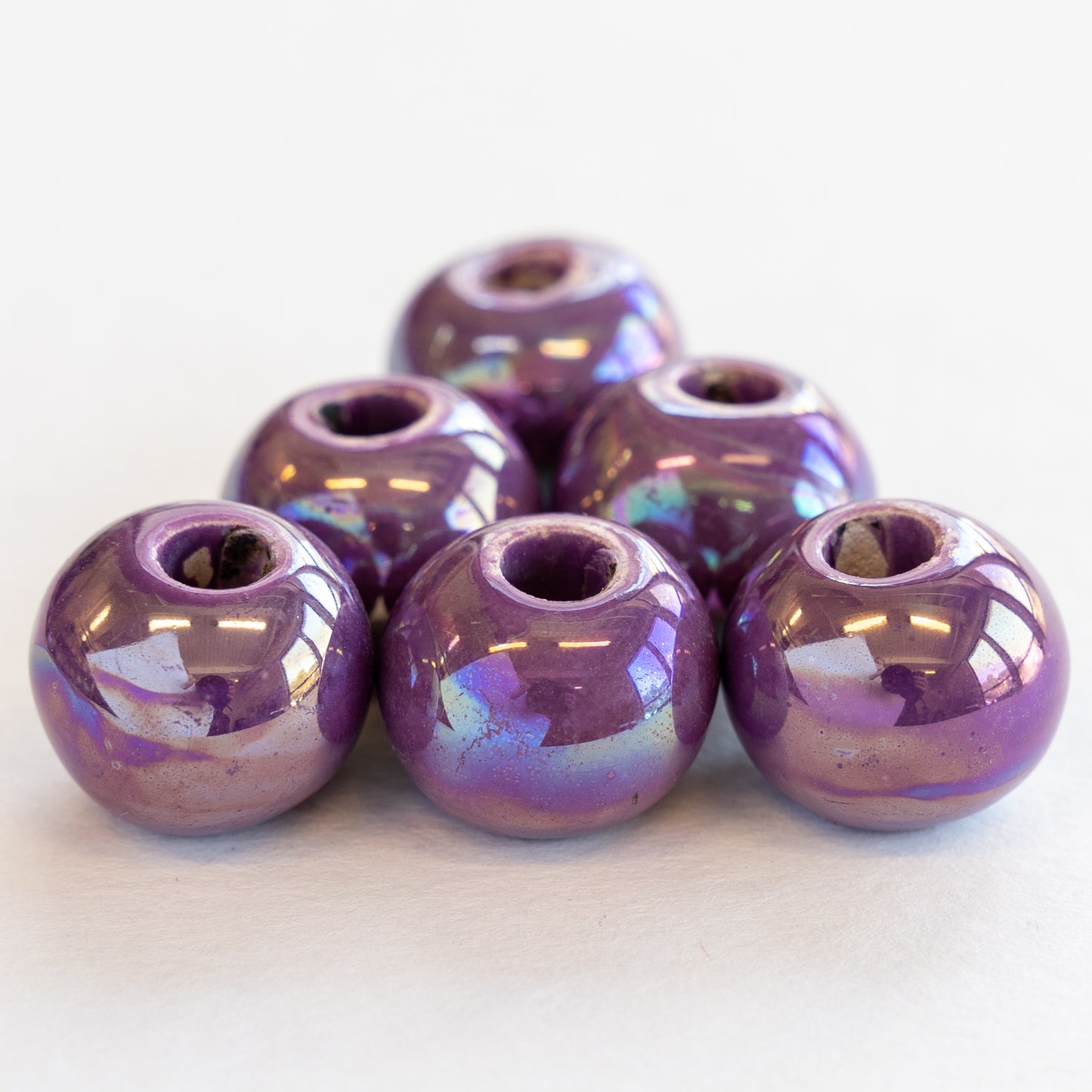 15mm Glazed Ceramic Round Beads - Purple Passion - 4 or 12