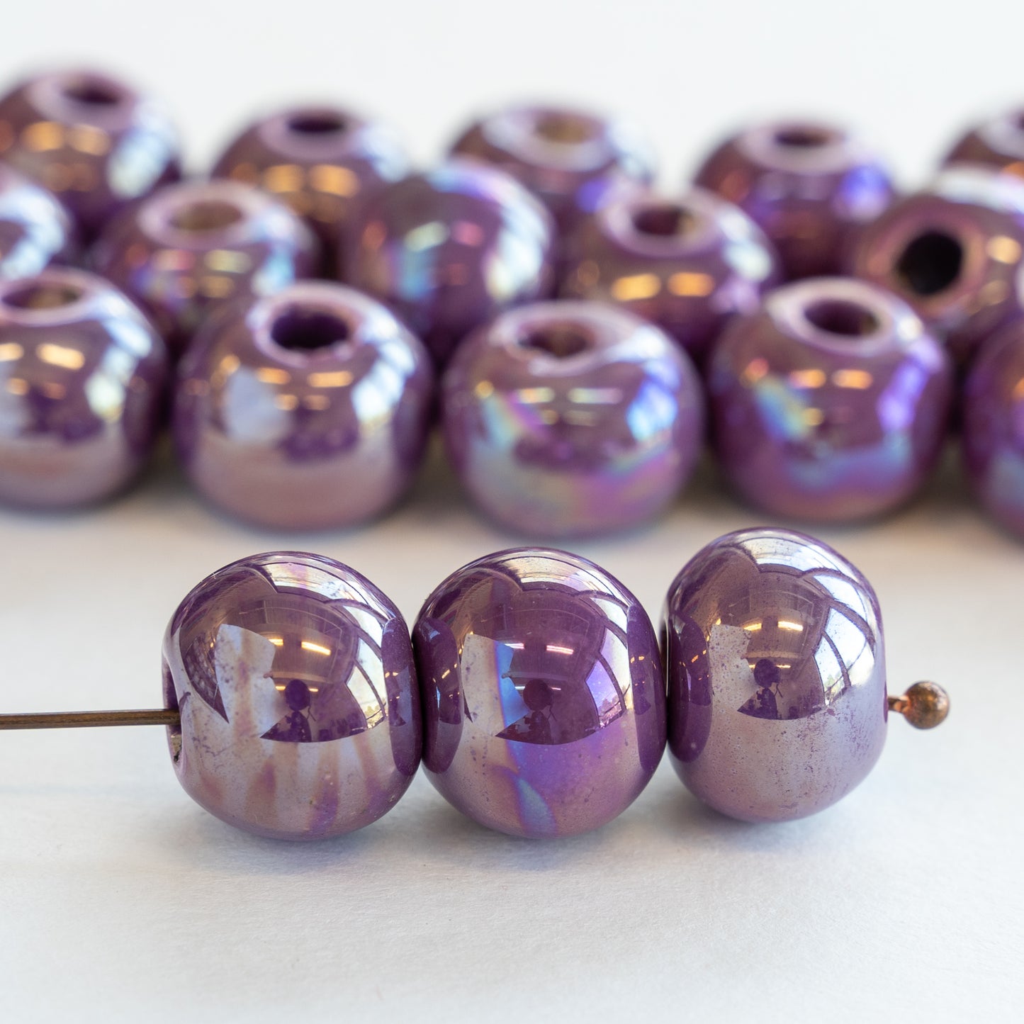 15mm Glazed Ceramic Round Beads - Purple Passion - 4 or 12