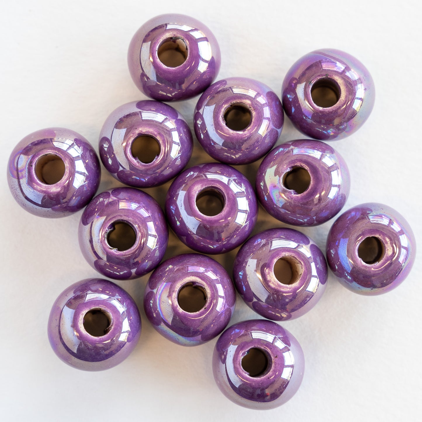 15mm Glazed Ceramic Round Beads - Purple Passion - 4 or 12