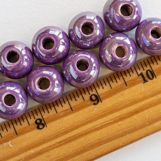 15mm Glazed Ceramic Round Beads - Purple Passion - 4 or 12