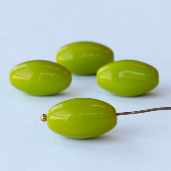 10x17mm Opaque Glass Oval Beads - Chartreuse - 10 or 30
