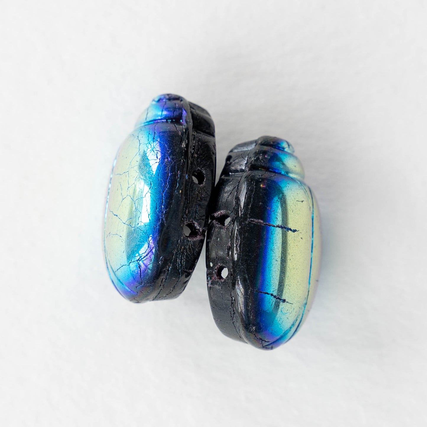 Metallic Scarab Beads - Two Hole - Jet AB -  10 beads