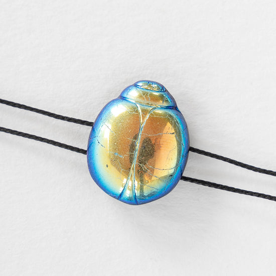 Metallic Scarab Beads - Two Hole - Jet AB -  10 beads