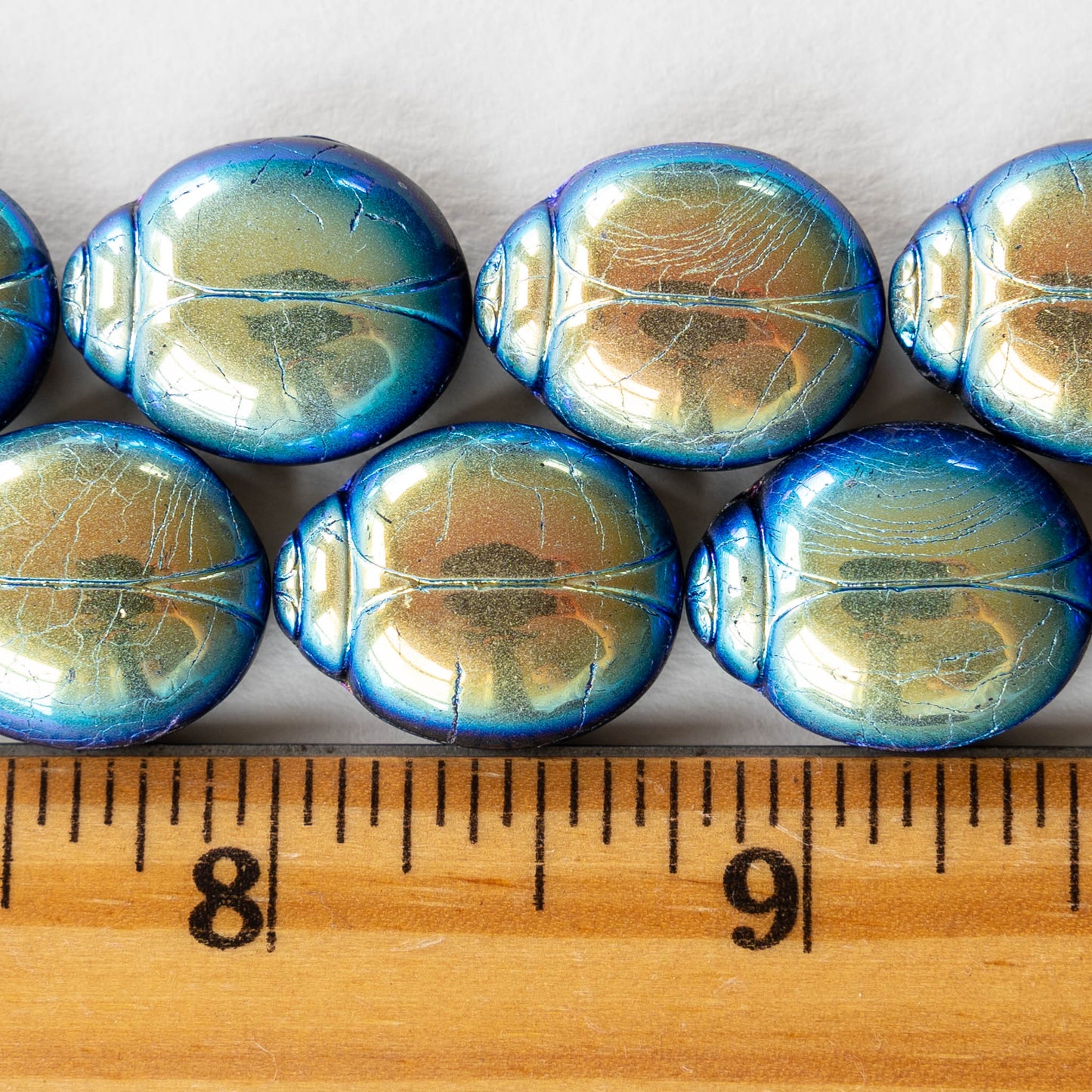 Metallic Scarab Beads - Two Hole - Jet AB -  10 beads