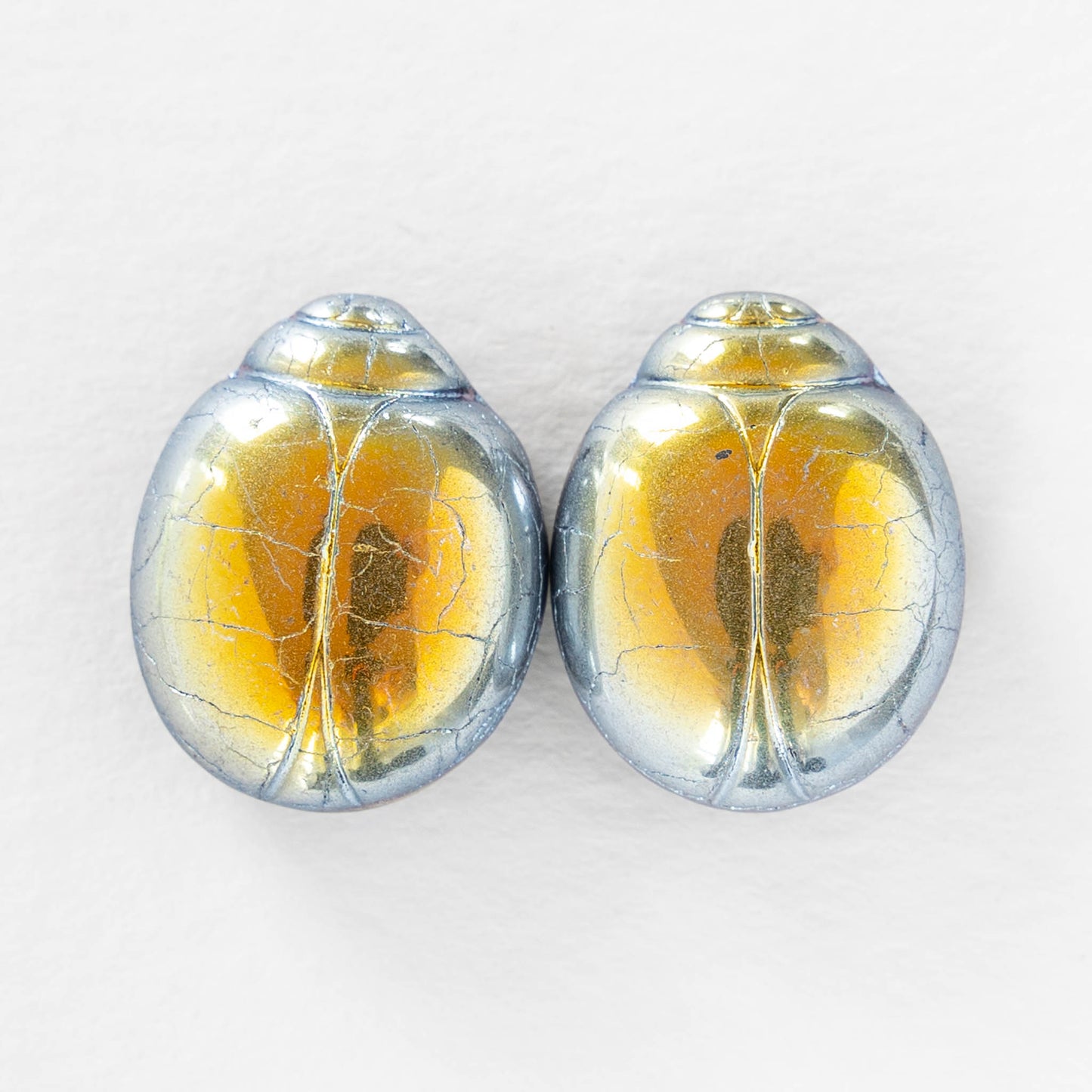 Metallic Scarab Beads - Two Hole - Silver Gold Marea - 10 beads