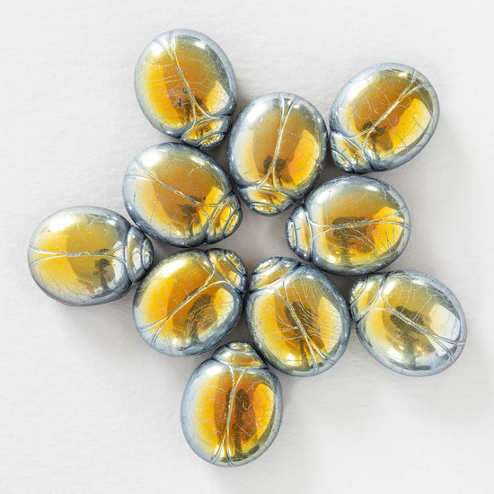 Metallic Scarab Beads - Two Hole - Silver Gold Marea - 10 beads
