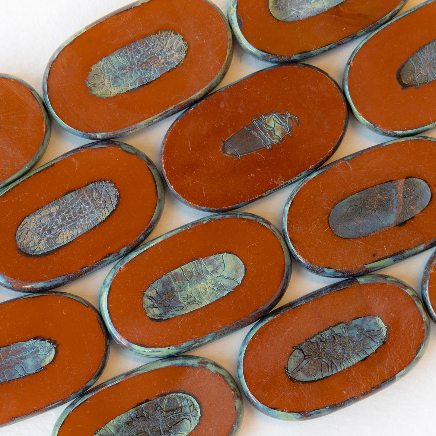 26x15mm Large Oval Picasso Beads - Terra Cotta - 2 or 10 beads