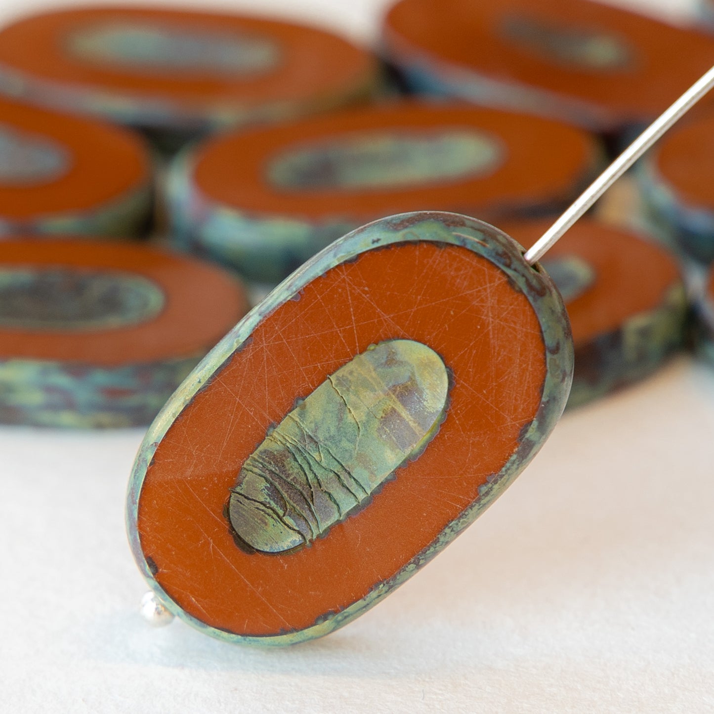 26x15mm Large Oval Picasso Beads - Terra Cotta - 2 or 10 beads