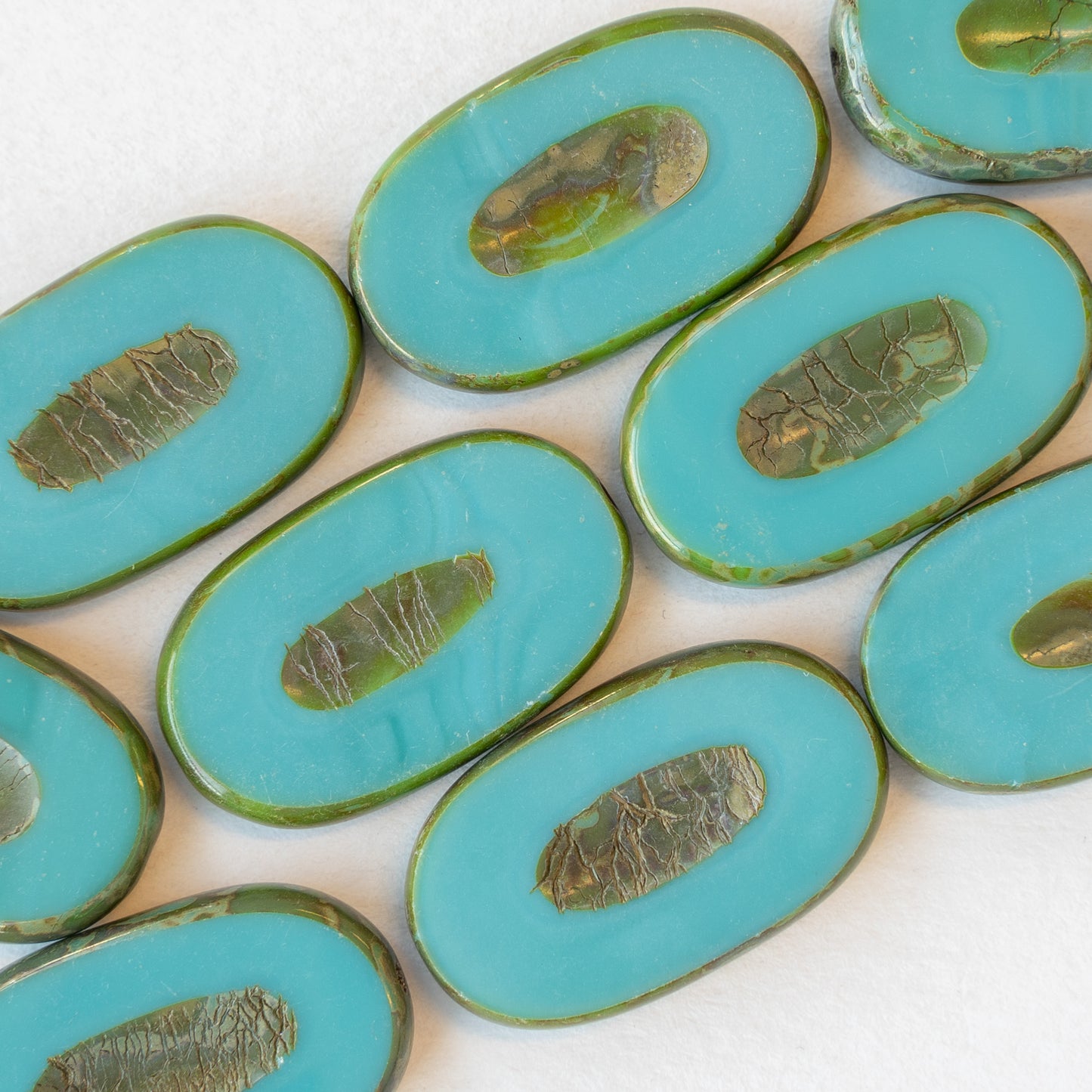 26x15mm Large Oval Picasso Beads - Turquoise Picasso - 2 or 10 beads