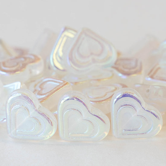 16mm Heart Beads - Crystal Luster AB - 10 hearts